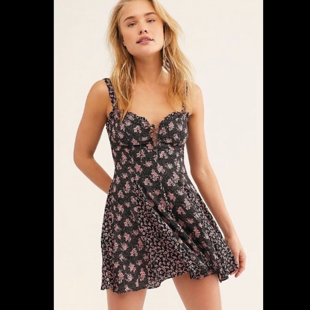 Free People Don’t Dare Mixed Print Dress Black S